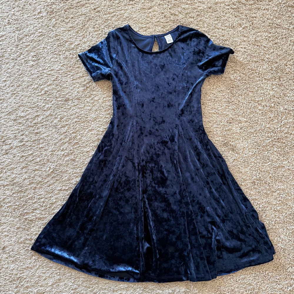 Harper Canyon Blue Velvet Party Fit Flare Dress Size L 10-12 Short Sleeve Formal